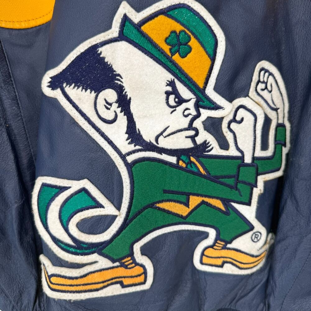 VTG College Phase Varsity Jacket Mens L Yellow Notre Dame Fighting Irish Leather - Picture 4 of 14